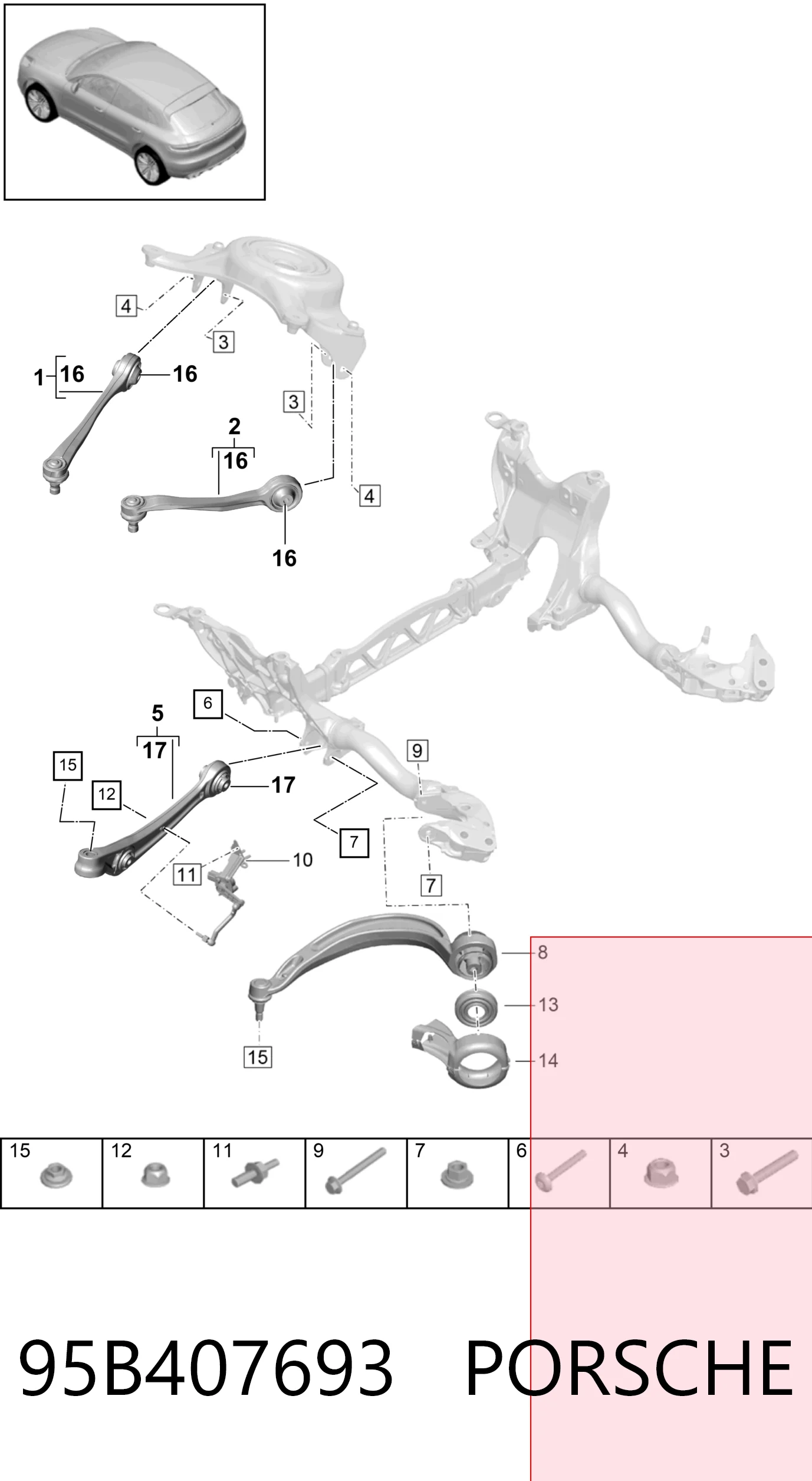 95B407693 Porsche Wahacz zawieszenia przedniego dolny lewy