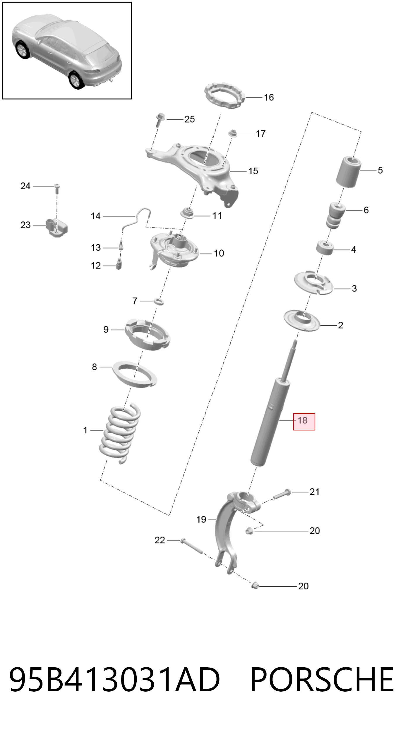 Amortyzator przedni VAG 95B413031AD cena, od 186,96 USD