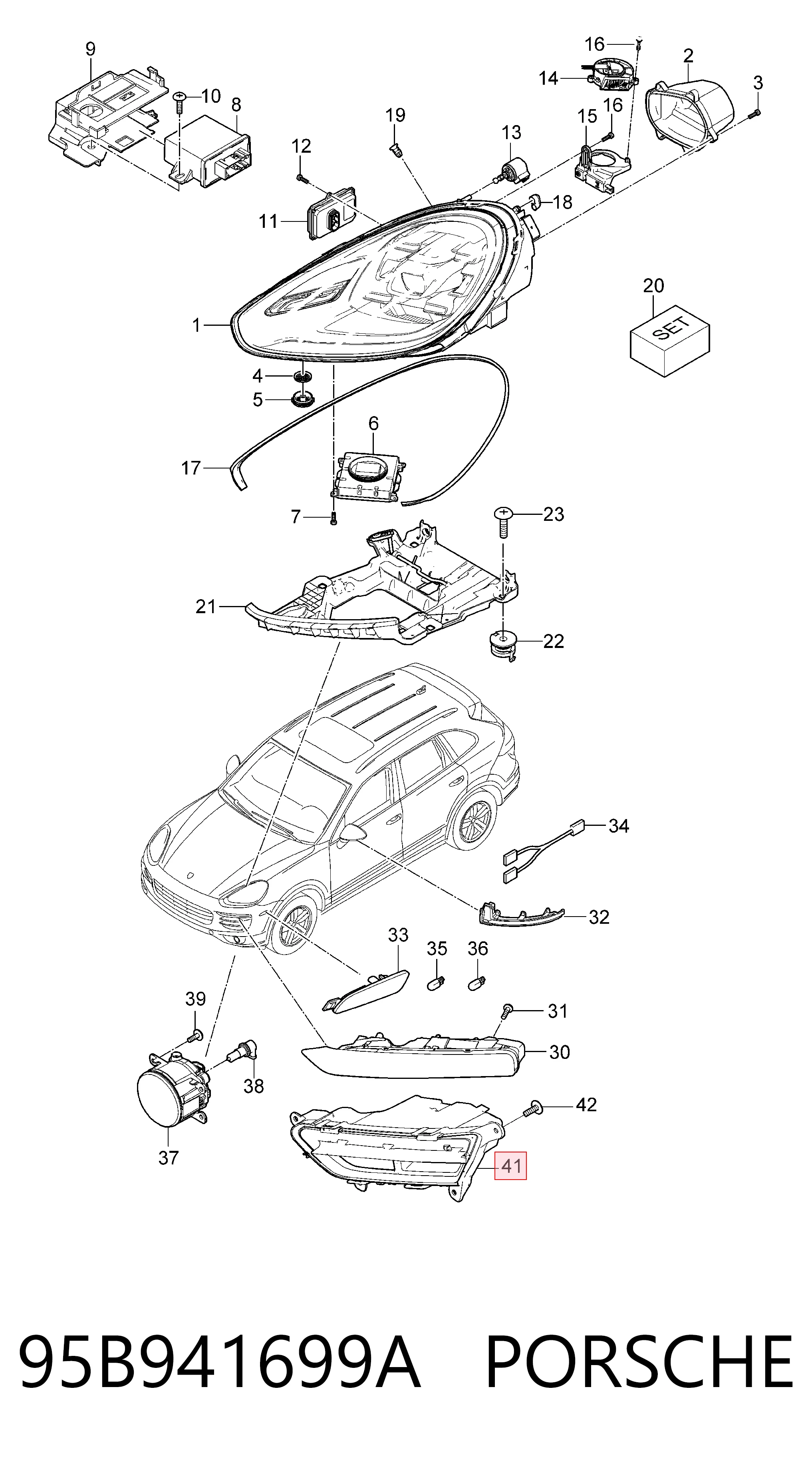 Do koszyka Lampa przeciwmgielna lewa Porsche Cayenne II 92A