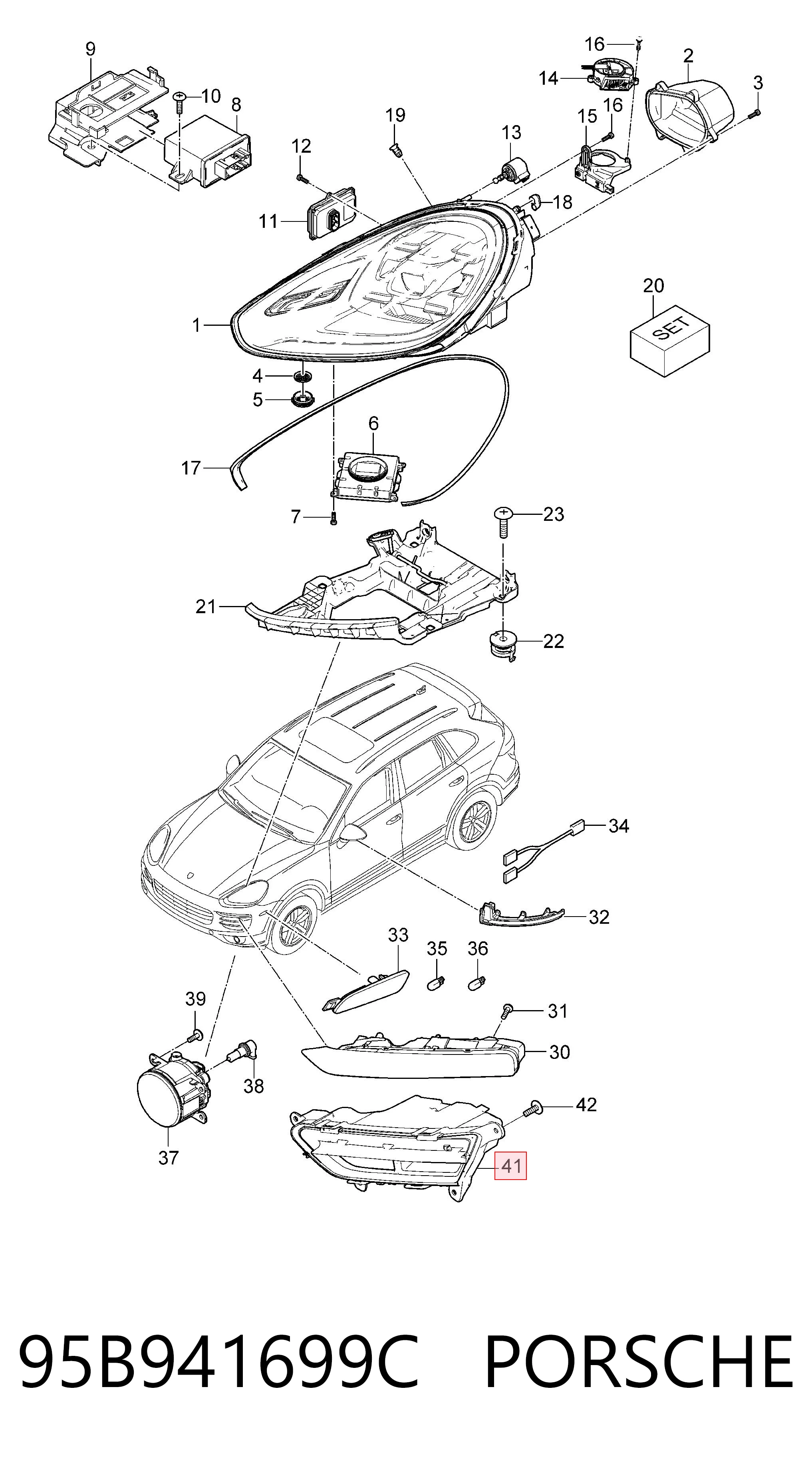 95B941699C Porsche Lampa przeciwmgielna lewa