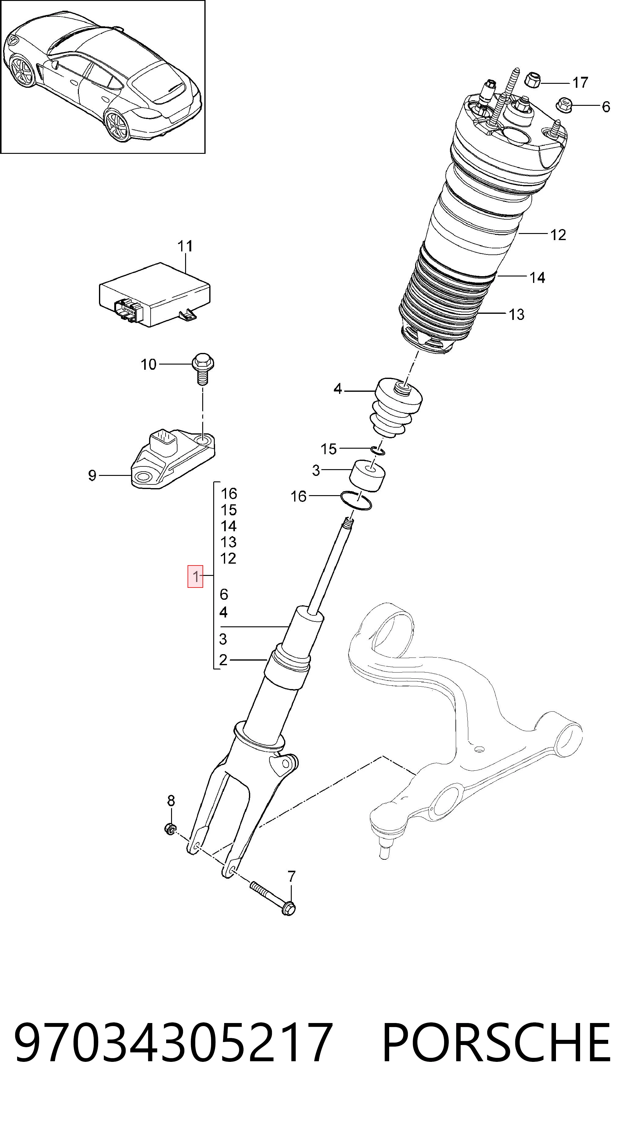 97034305217 Porsche Amortyzator przedni prawy
