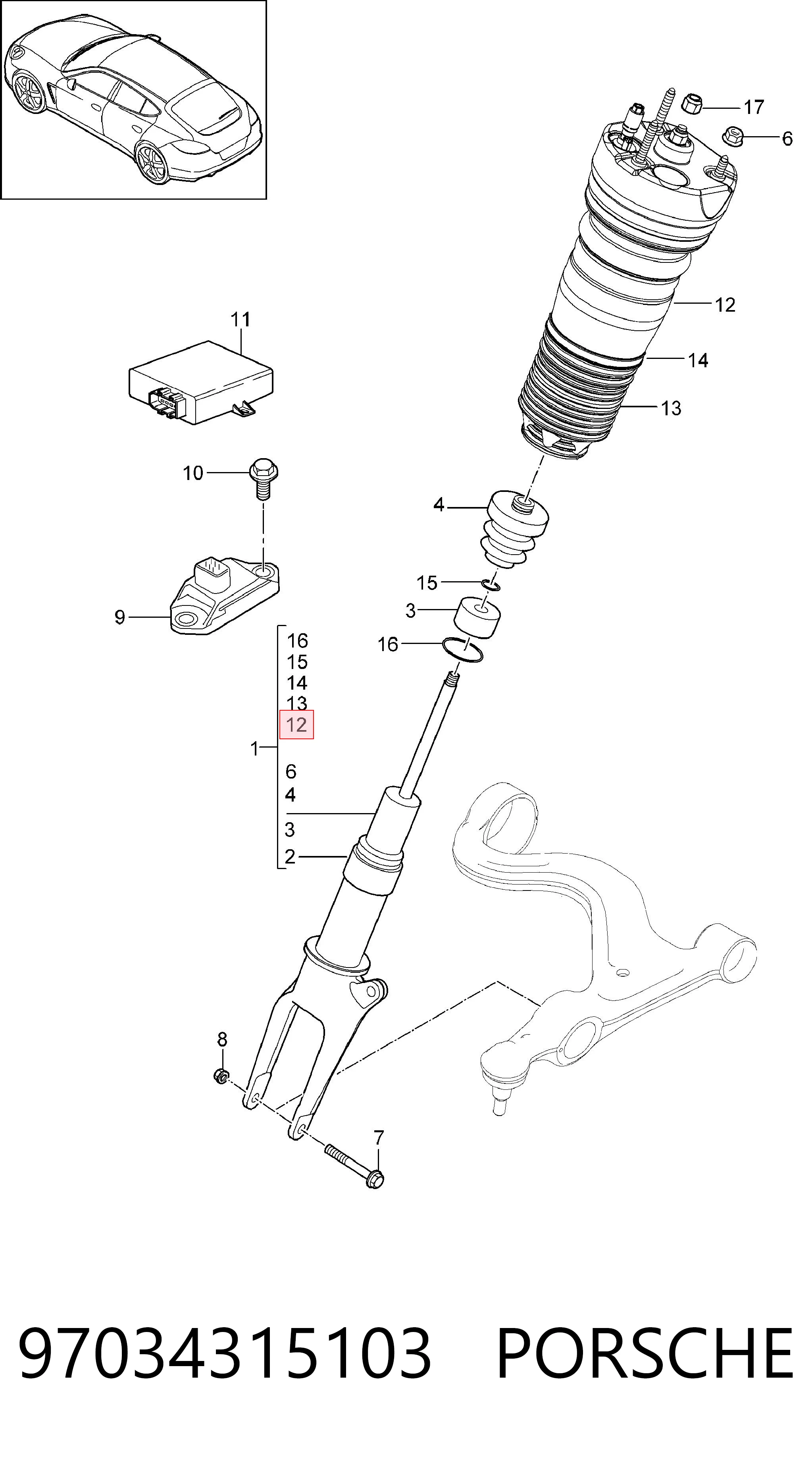 97034315103 Porsche Poduszka pneumatyczna (resor pneumatyczny) mostu przedniego
