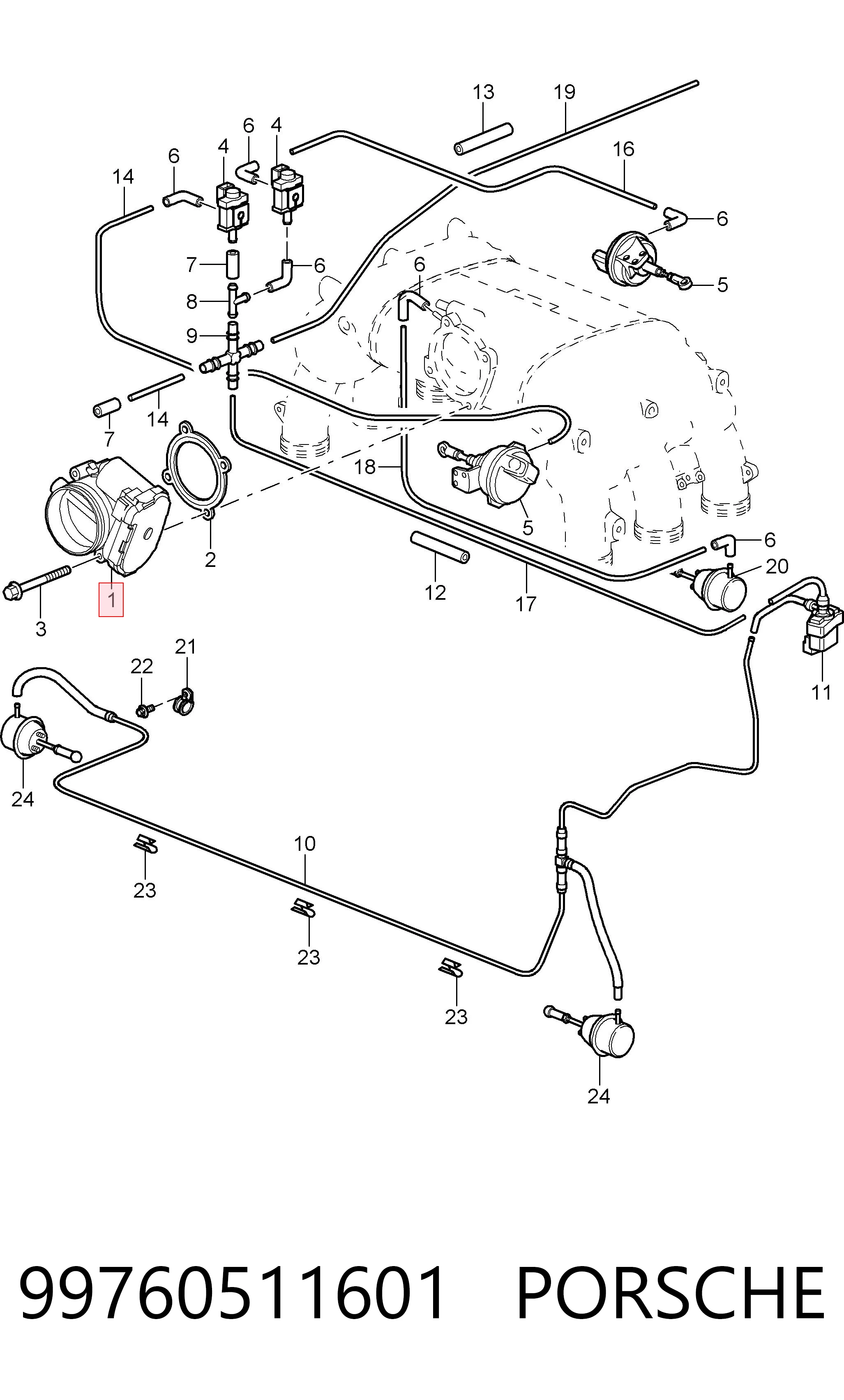 99760511601 Porsche Przepustnica, komplet