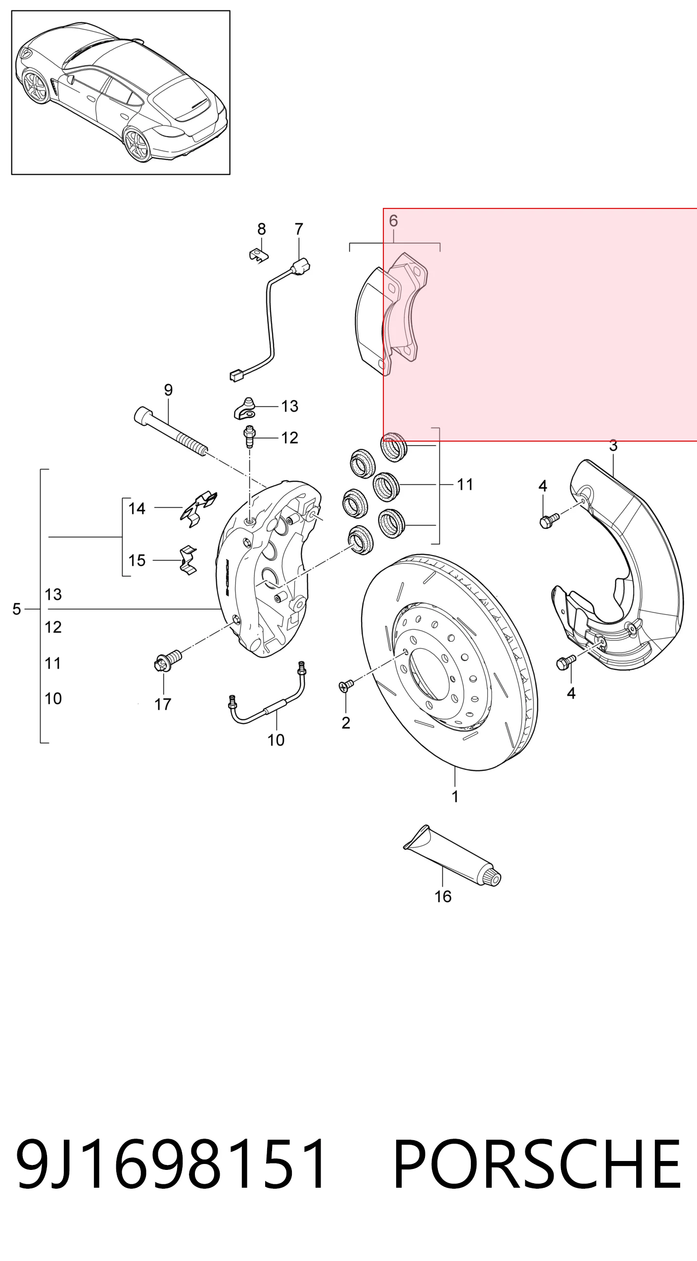 9J1698151 Porsche Klocki hamulcowe przednie tarczowe