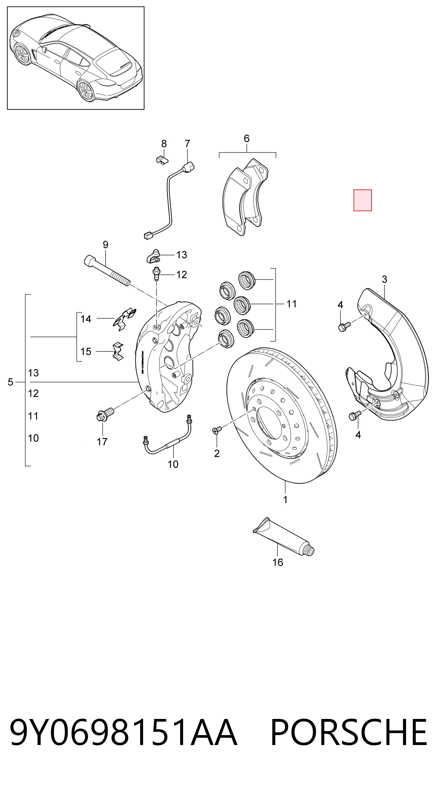 9Y0698151AA Porsche Klocki hamulcowe przednie tarczowe
