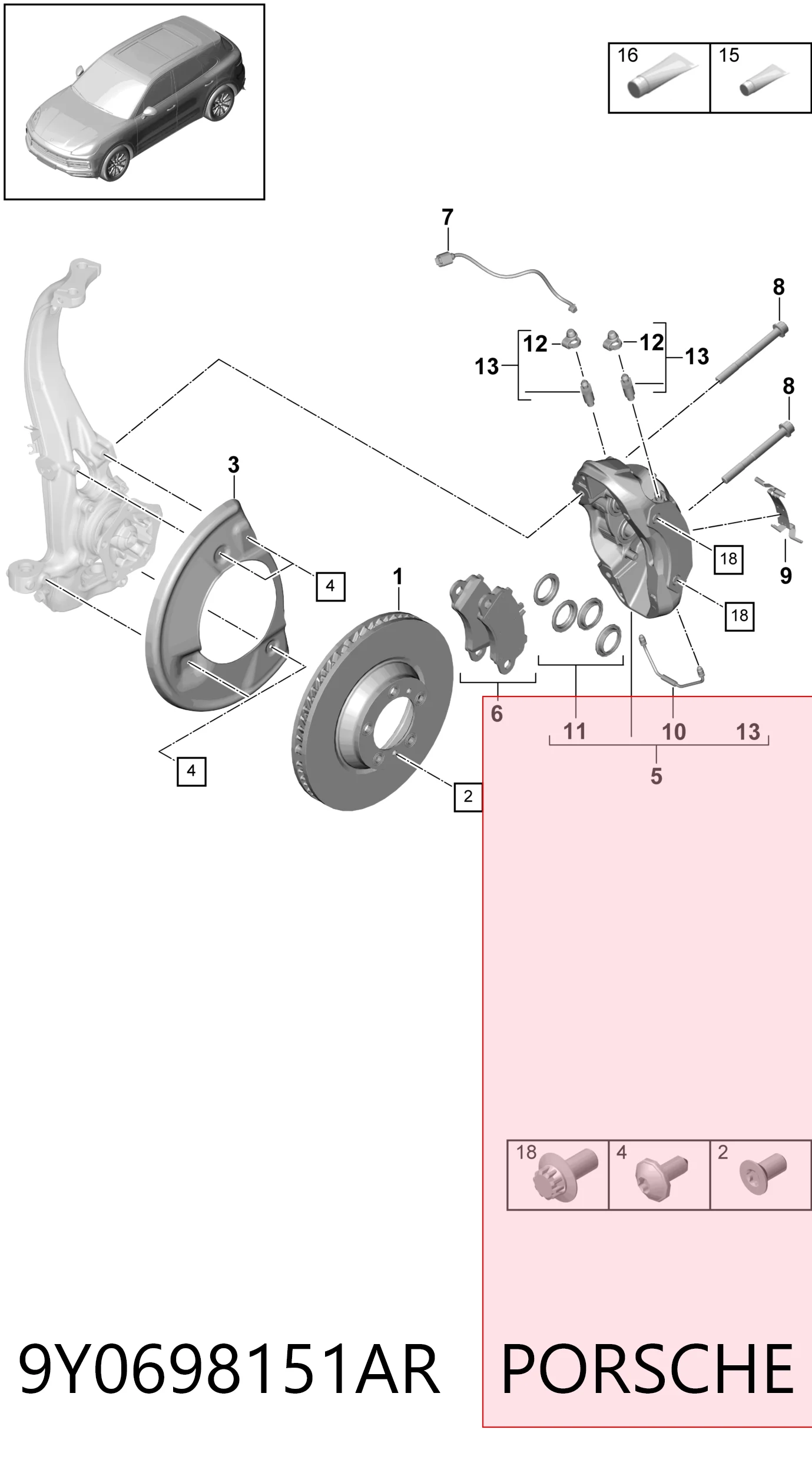Klocki hamulcowe przednie tarczowe Porsche 9Y0698151AR cena, od 77,13 USD