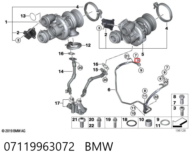 07119963072 BMW Uszczelka przewodu dopływu oleju do turbiny