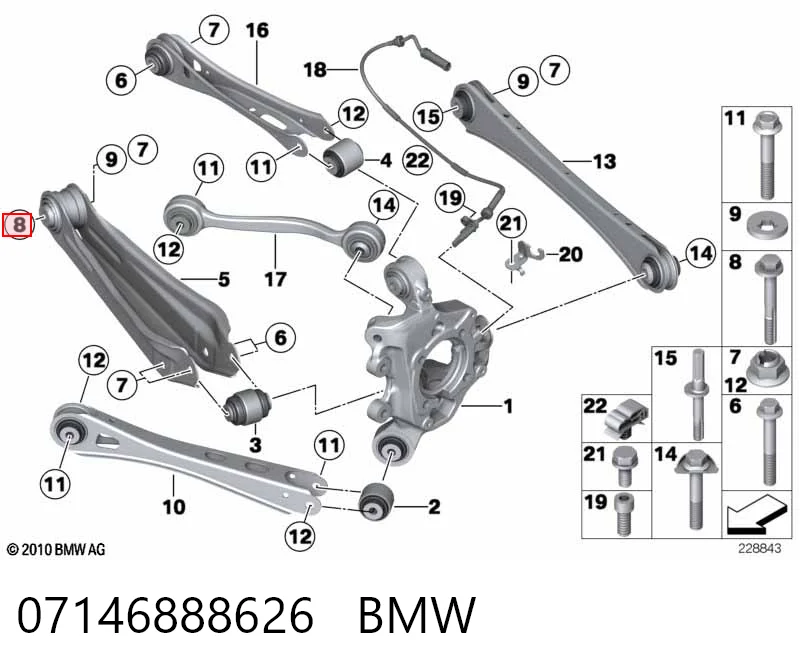 07146888626 BMW Śruba mocowania wahacza tylnego dolnego wewnętrzna