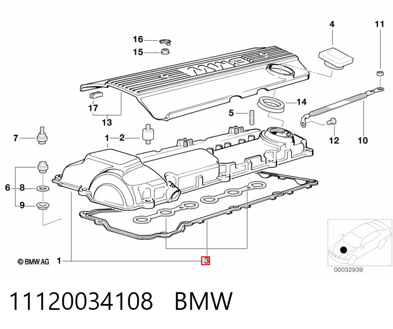 11120034108 BMW Uszczelka pokrywy zaworowej silnika, zestaw