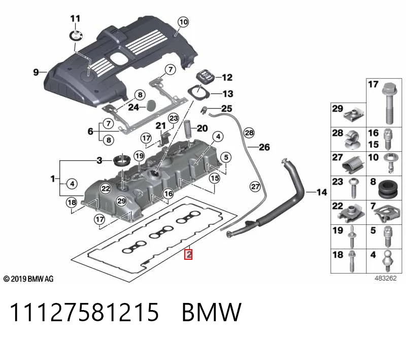 11127581215 BMW Uszczelka pokrywy zaworowej silnika, zestaw