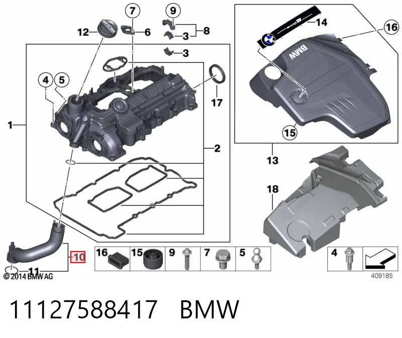 11127588417 BMW Króciec wentylacji kadłuba (separatora oleju)