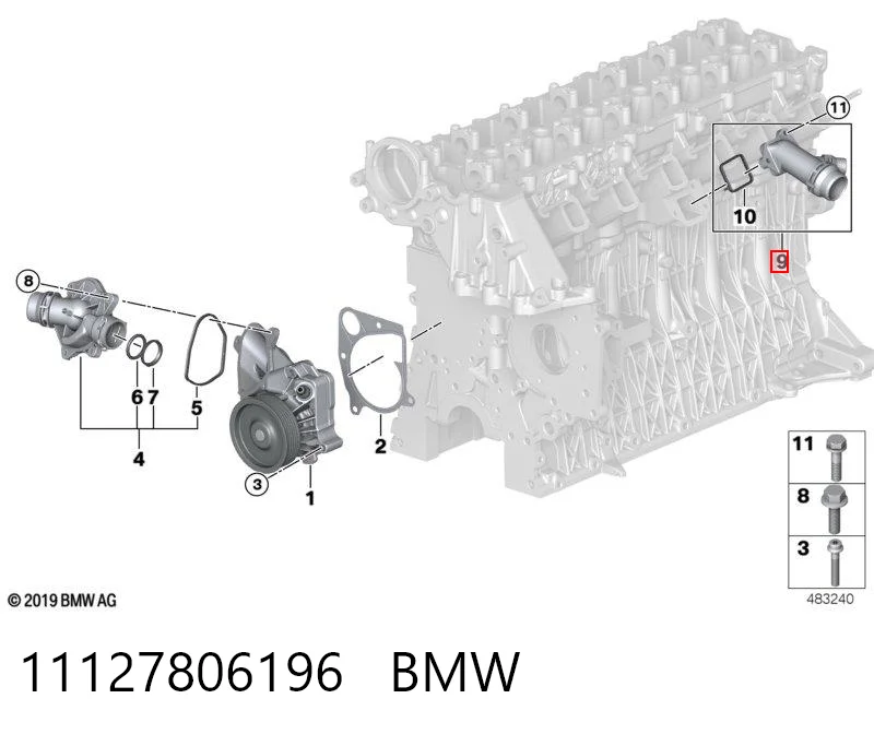 11127806196 BMW Kołnierz układu chłodzenia (trójnik)