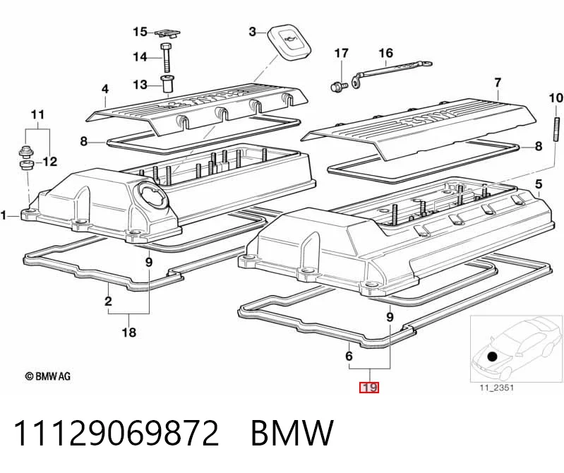 11129069872 BMW Uszczelka pokrywy zaworowej silnika, zestaw dla lewej strony