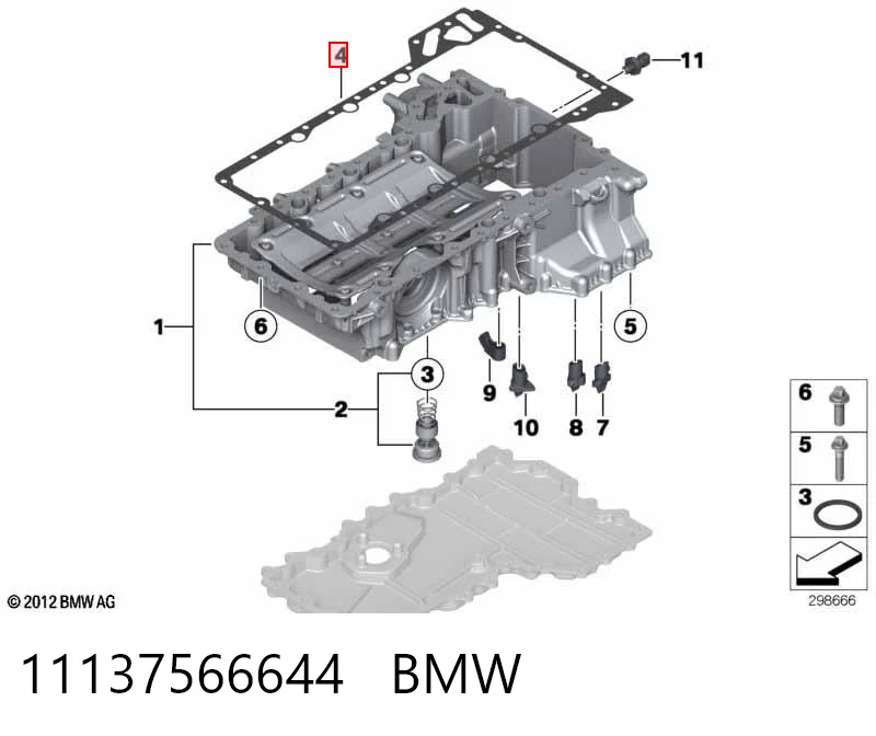 11137566644 BMW Uszczelka miski olejowej kadłuba (bloku silnika) górna