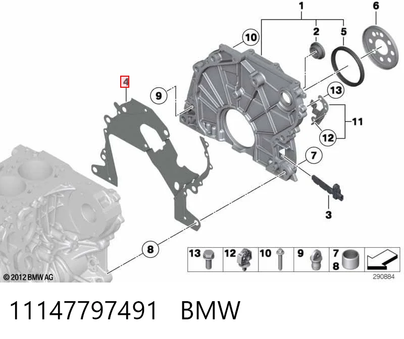 11147797491 BMW Uszczelka pokrywy przedniej silnika