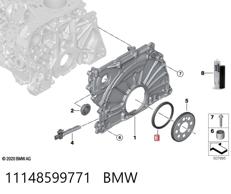 Uszczelniacz wału korbowego silnika tylny do BMW X3 G01, F97, G08