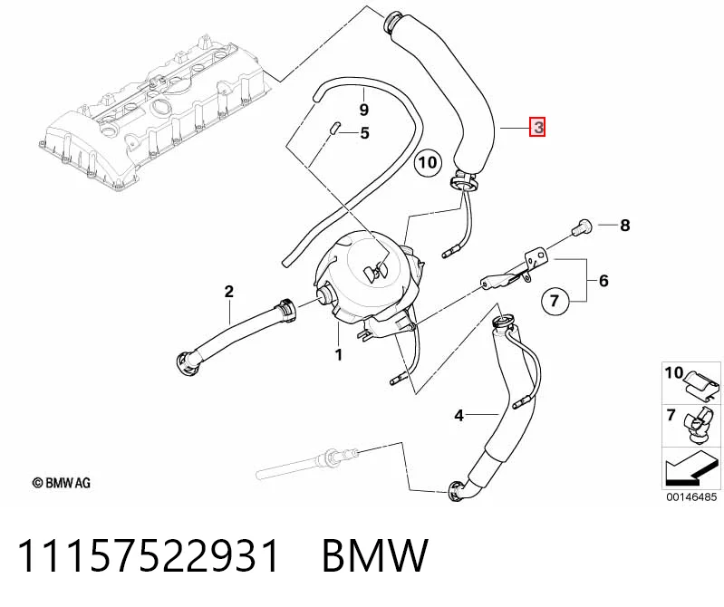 11157522931 BMW Króciec wentylacji kadłuba (separatora oleju)