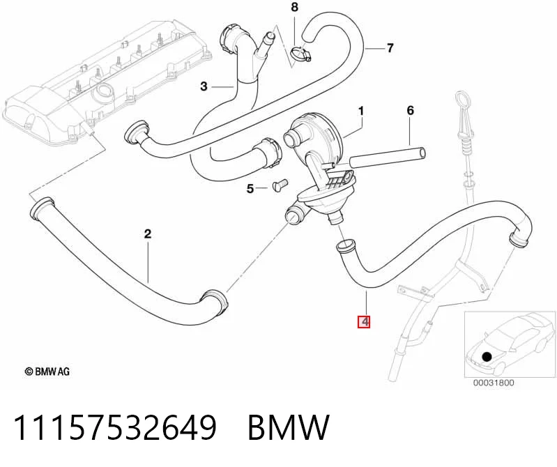 11157532649 BMW Króciec wentylacji kadłuba (separatora oleju)