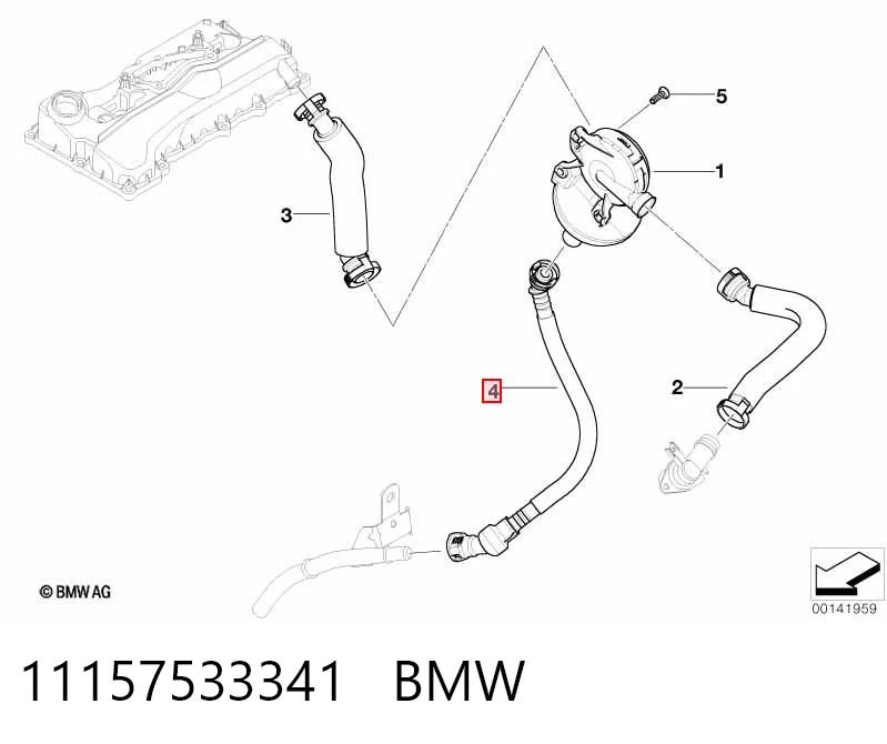 11157533341 BMW Króciec wentylacji kadłuba (separatora oleju)