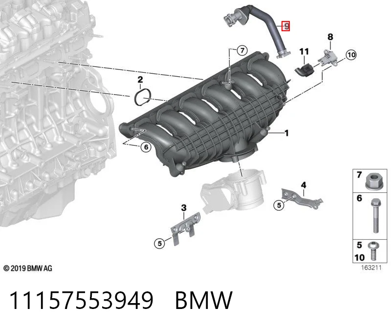 11157553949 BMW Króciec wentylacji kadłuba (separatora oleju)