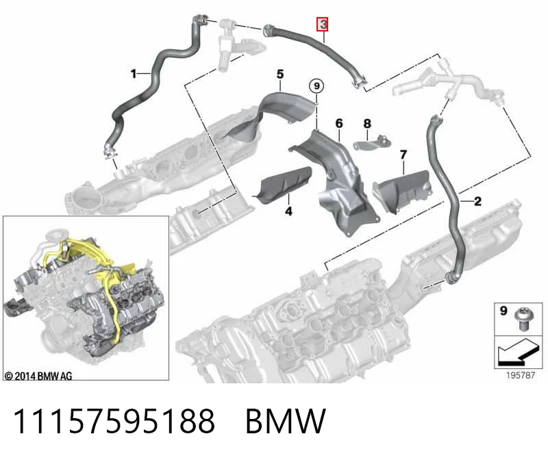 11157595188 BMW Króciec wentylacji kadłuba (separatora oleju)