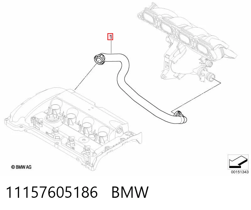 11157605186 BMW Króciec wentylacji kadłuba (separatora oleju)