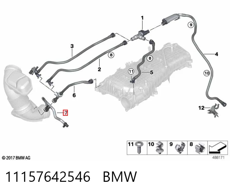 11157642546 BMW Króciec wentylacji kadłuba (separatora oleju)