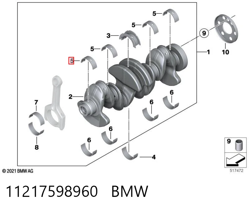 11217598960 BMW Panewki korbowodowe wału korbowego, zestaw, 1. naprawa (+0,25)