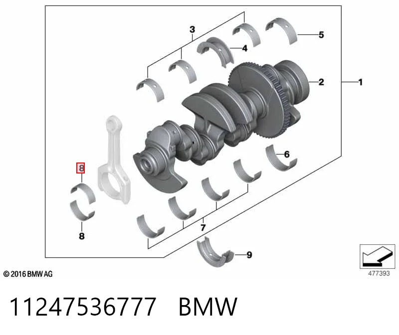 11247536777 BMW Panewki korbowodowe wału korbowego, zestaw, standardowe (STD)