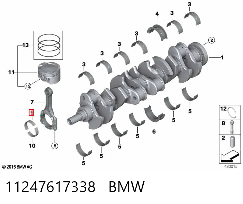 11247617338 BMW Panewki korbowodowe wału korbowego, zestaw, standardowe (STD)