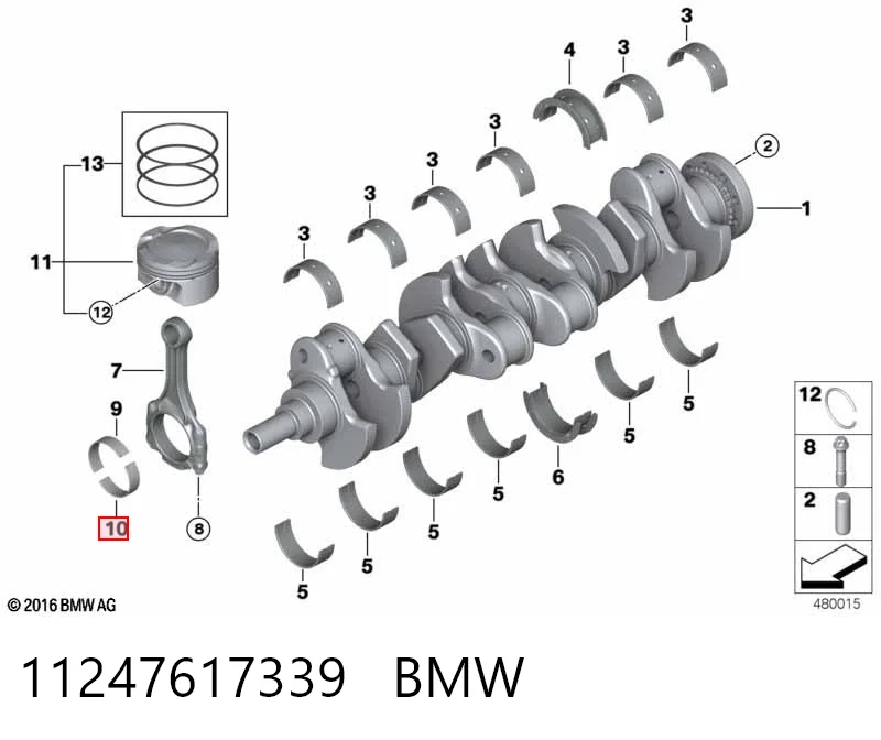 11247617339 BMW Panewki korbowodowe wału korbowego, zestaw, standardowe (STD)