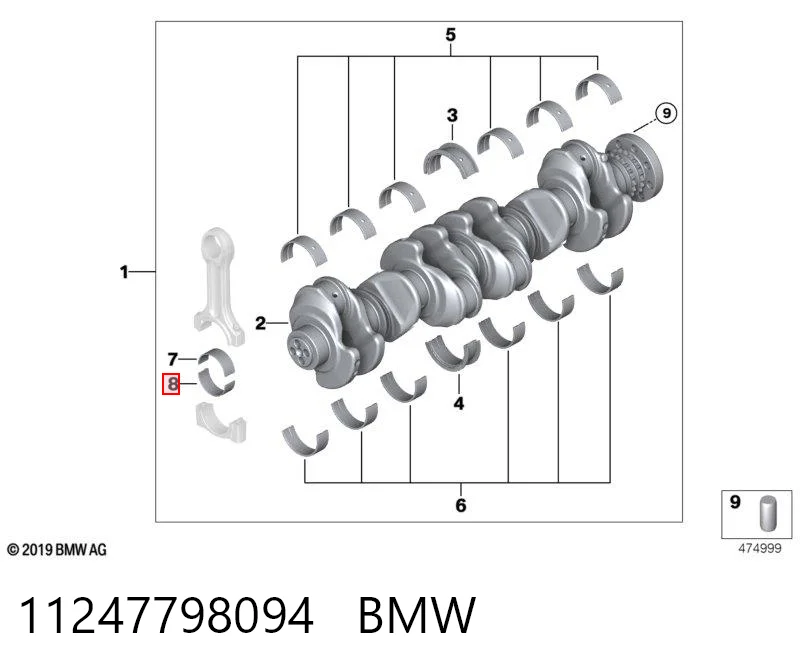 Panewki korbowodowe wału korbowego, zestaw, 1. naprawa (+0,25) BMW X5 SUV (F15, F85) (2013 - 2018) cena, od 26,64 USD