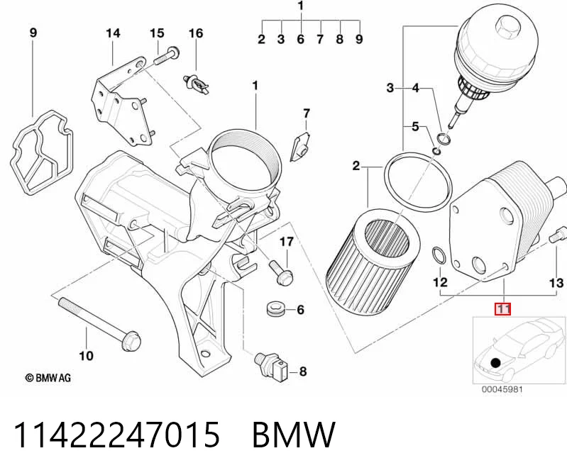 11422247015 BMW Chłodnica oleju, pod filtrem