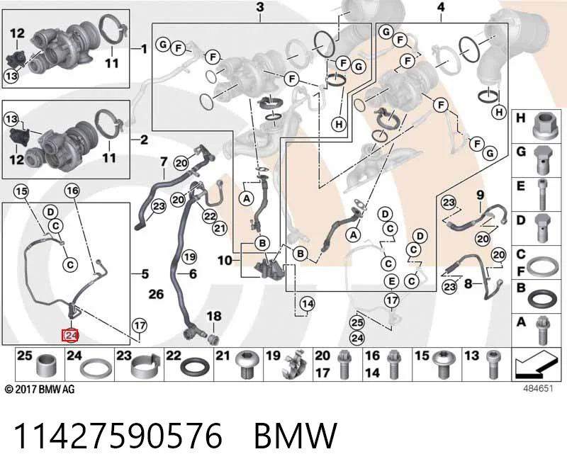 11427590576 BMW Uszczelka przewodu dopływu oleju do turbiny