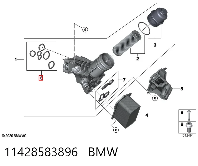 11428583896 BMW Zestaw uszczelek obudowy filtra olejowego