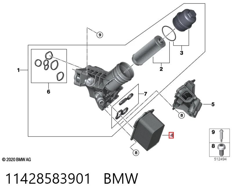 11428583901 BMW Chłodnica oleju, pod filtrem