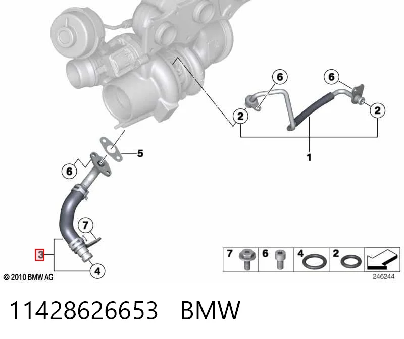 11428626653 BMW Rurka (przewód) spływu oleju z turbiny
