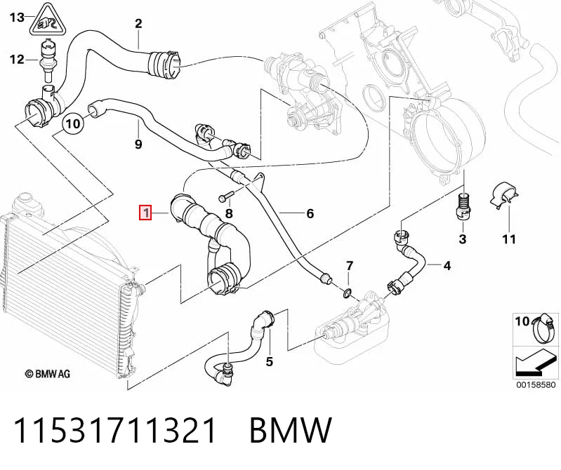 11531711321 BMW Przewód (króciec) chłodnicy górny