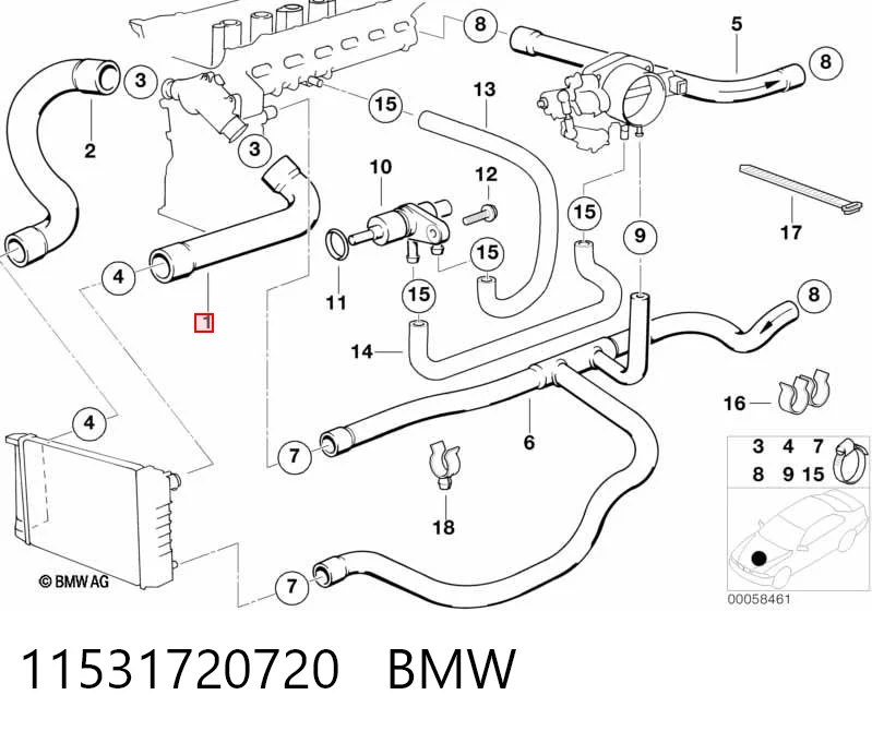 11531720720 BMW Przewód (króciec) chłodnicy górny