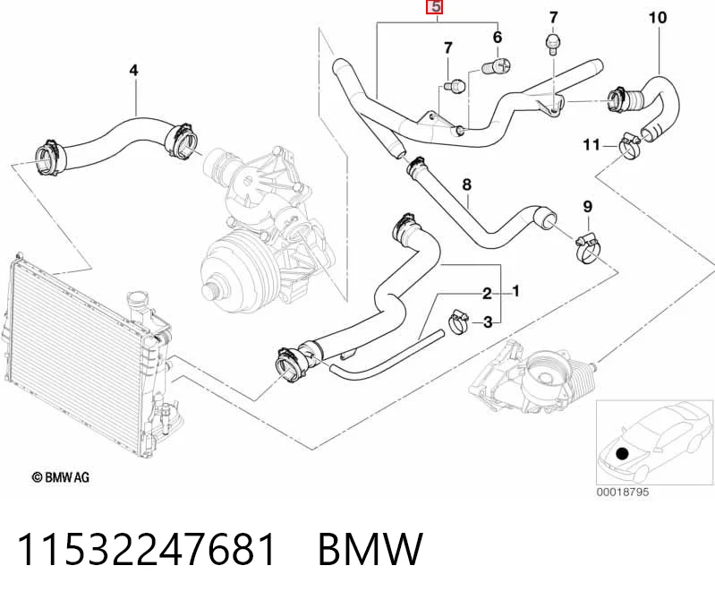 11532247681 BMW Przewód (króciec) pompy wodnej odbiorczy