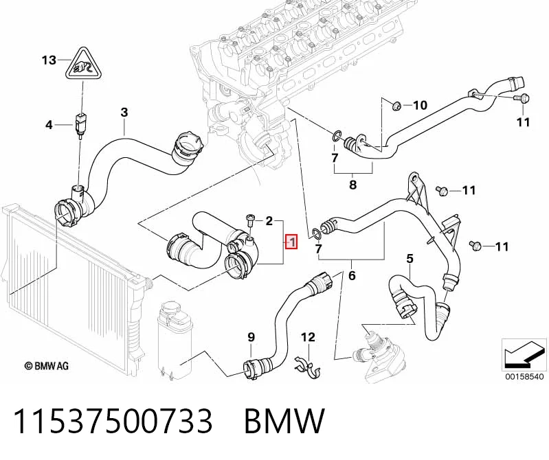 11537500733 BMW Przewód (króciec) chłodnicy górny