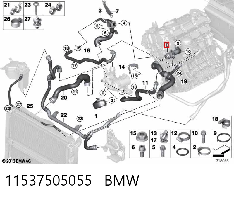 11537505055 BMW Kołnierz układu chłodzenia (trójnik)
