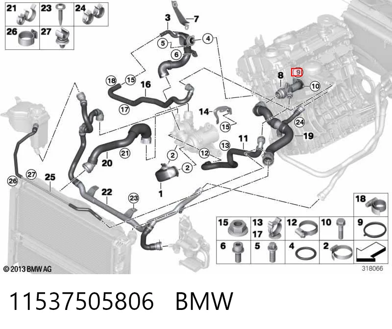 11537505806 BMW Uszczelka kołnierza (trójnika) układu chłodzenia