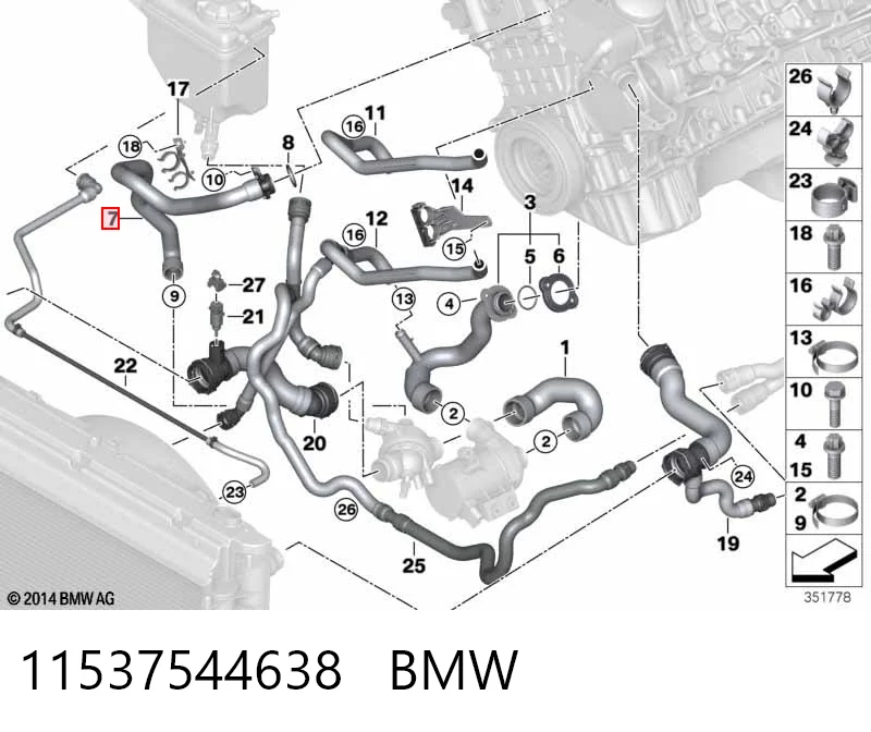 11537544638 BMW Przewód (króciec) termostatu