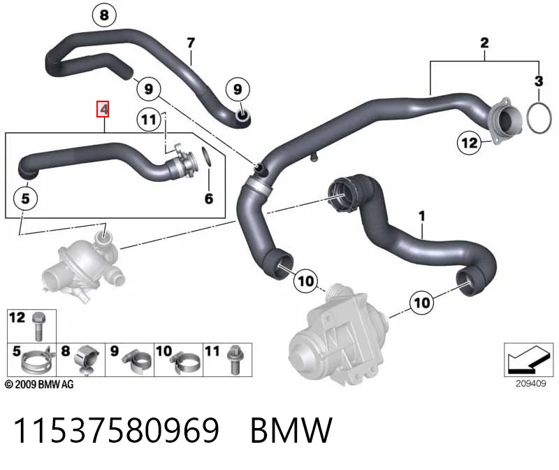 11537580969 BMW Przewód (króciec) termostatu