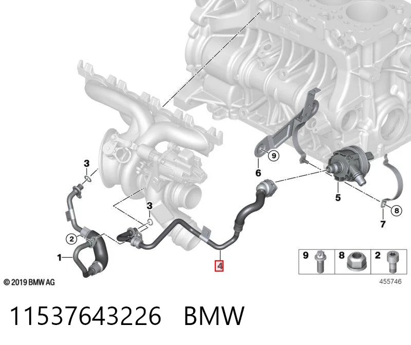 11537643226 BMW Przewód (króciec) chłodzenia turbiny cieczą, zwrotny
