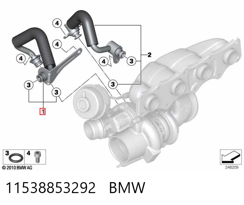 11538853292 BMW Przewód (króciec) chłodzenia turbiny cieczą, dopływ