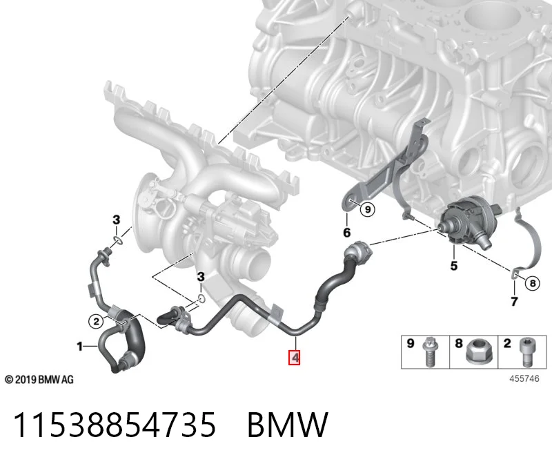 11538854735 BMW Przewód (króciec) chłodzenia turbiny cieczą, zwrotny