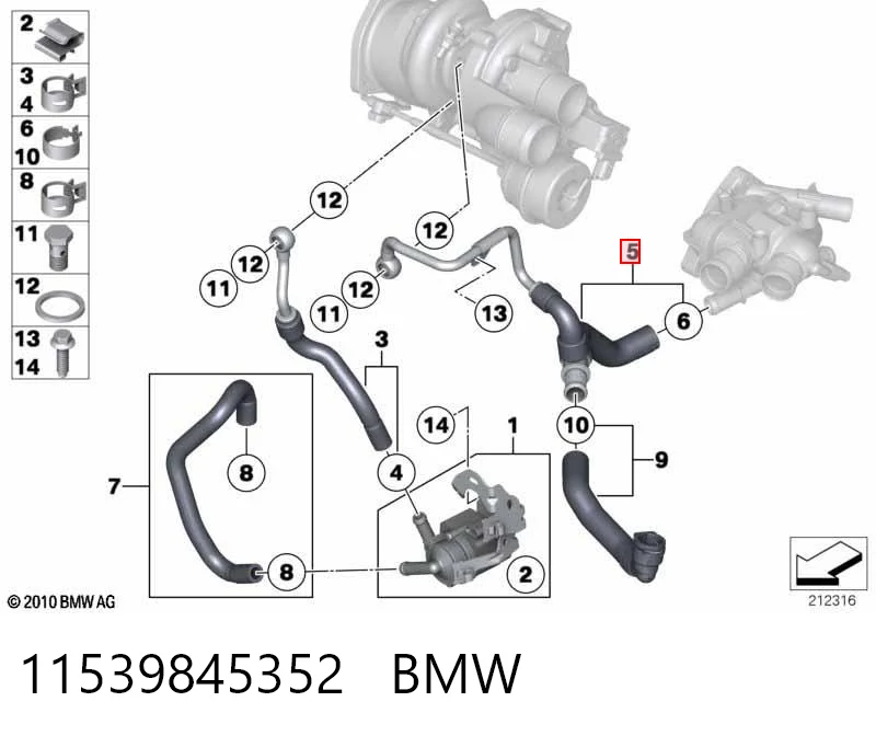 11539845352 BMW Przewód (króciec) chłodzenia turbiny cieczą, zwrotny