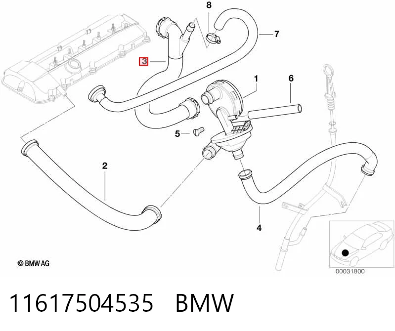11617504535 BMW Króciec wentylacji kadłuba (separatora oleju)